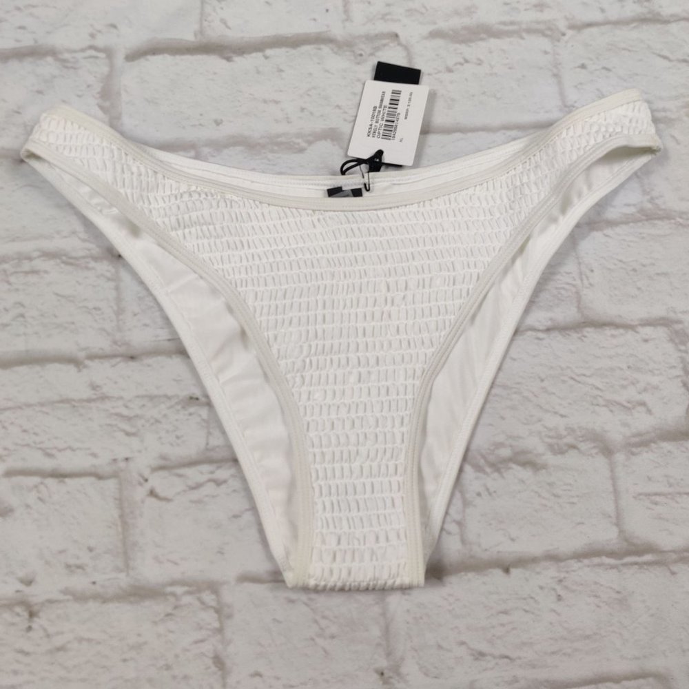 Kendall and Kylie white ruched cheeky bikini bottom simple chic minimalist sz XL